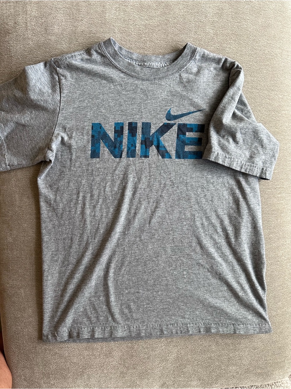 Nike Gray Short-Sleeve Tee with Blue Logo
